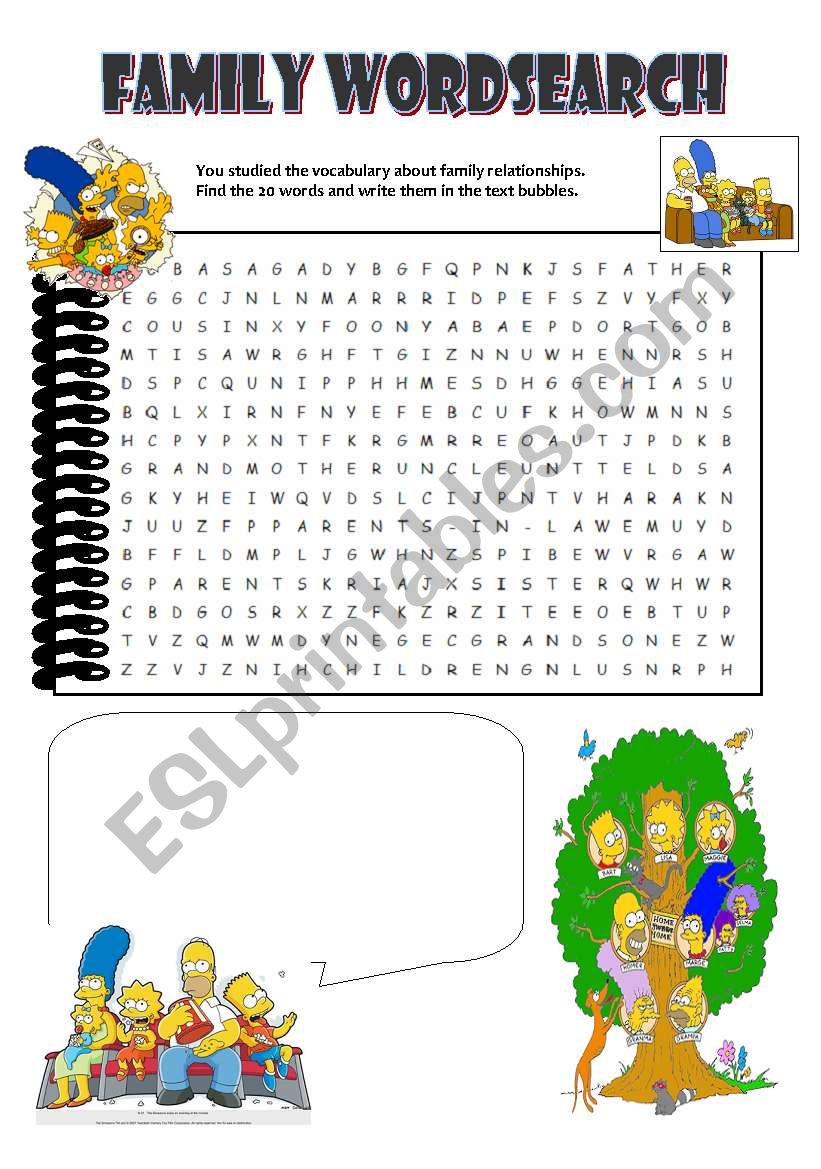 Family wordsearch worksheet