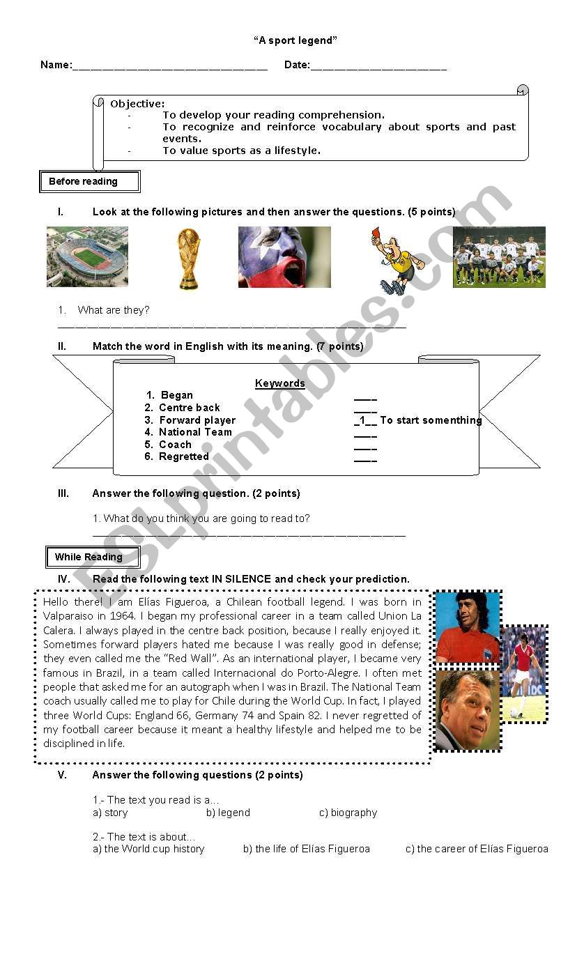 A SPORT LEGEND worksheet