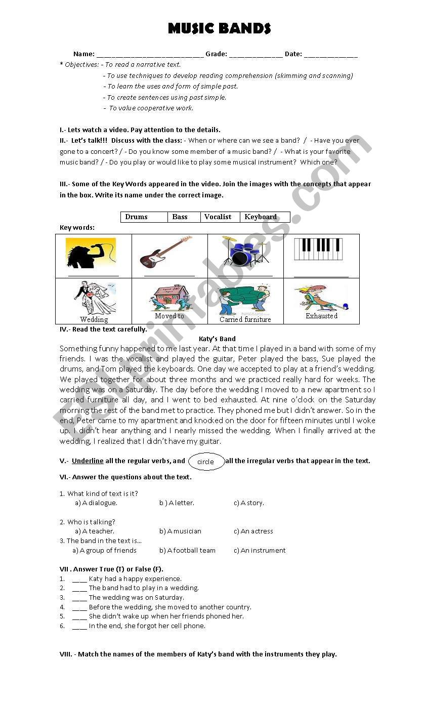 MUSIC BANDS worksheet