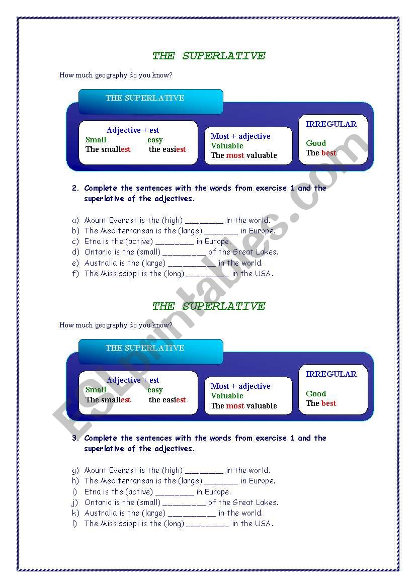 The superlative worksheet