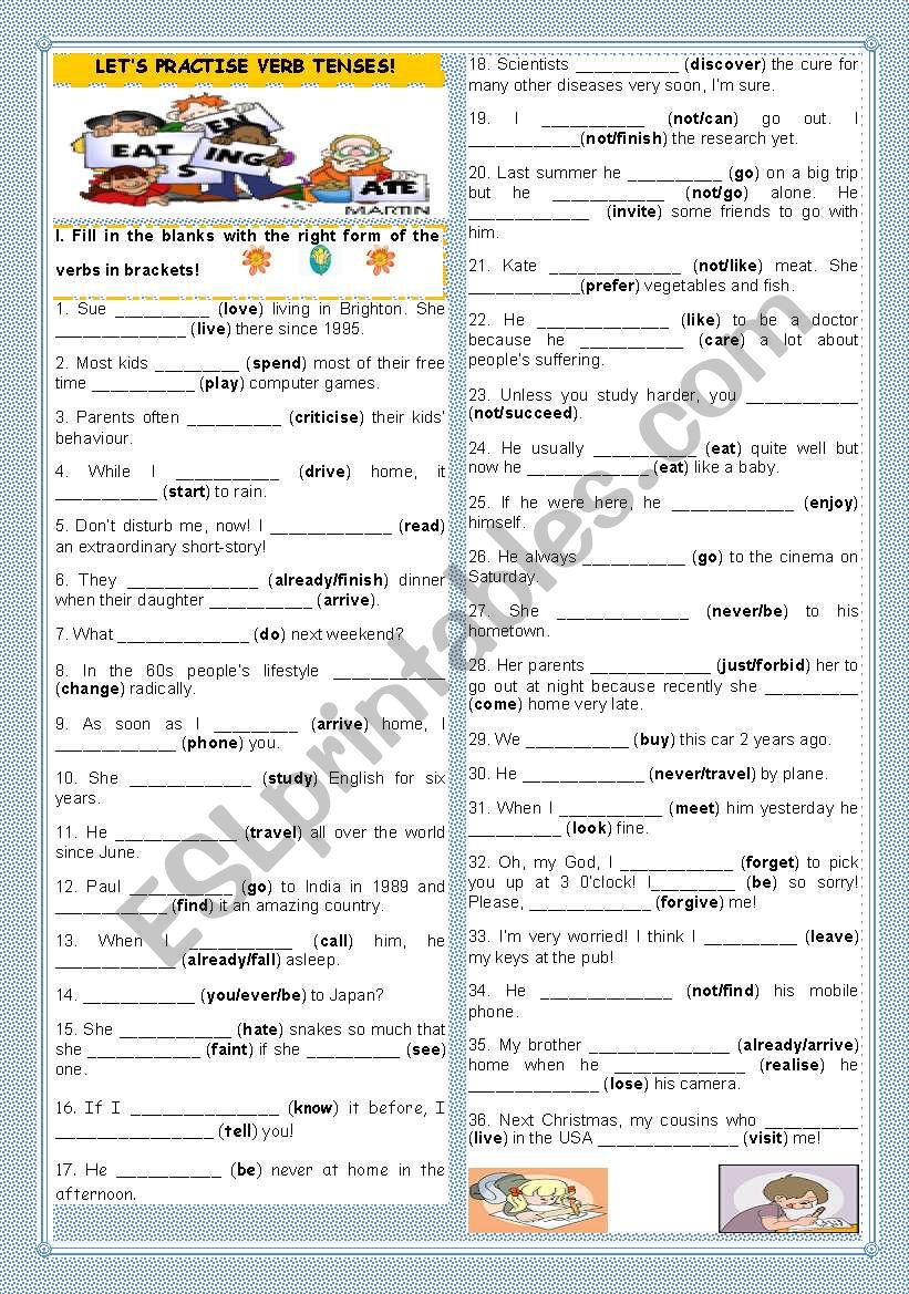 LETS PRACTISE VERB TENSES! worksheet