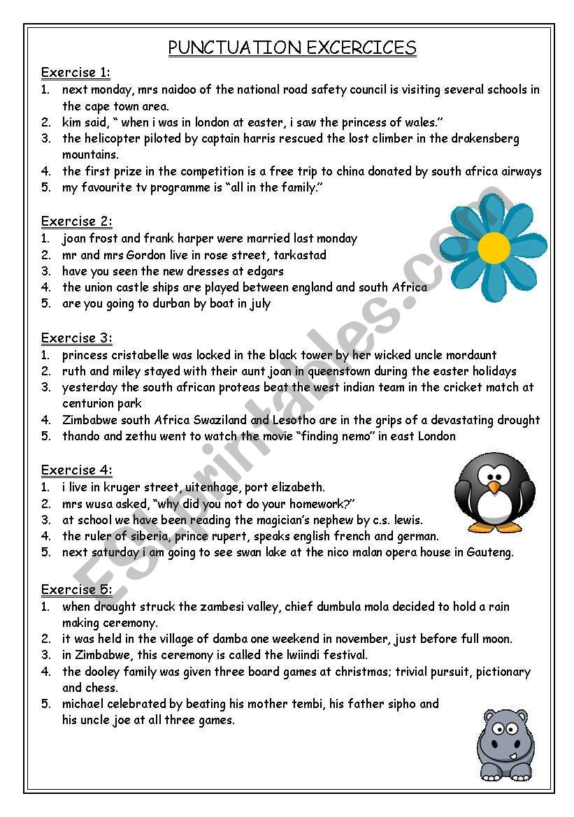 Punctuation exercises worksheet