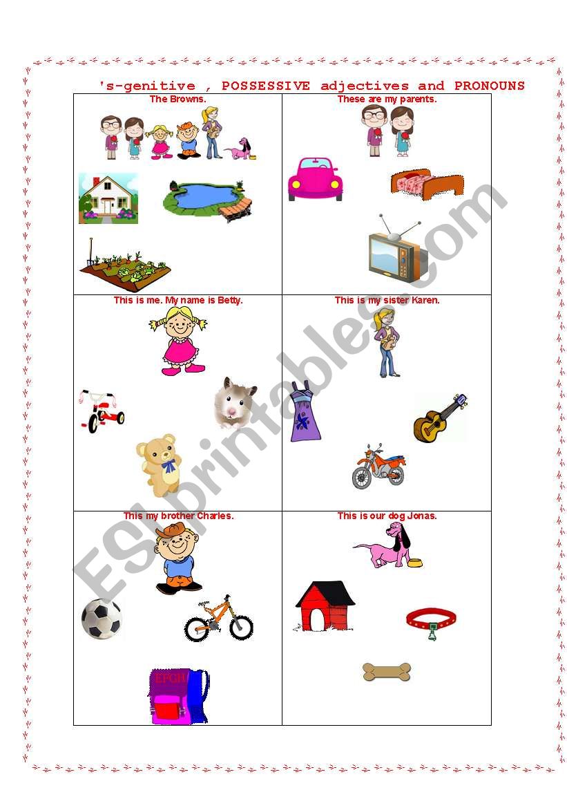 s genitive, possessive adjectives and pronouns