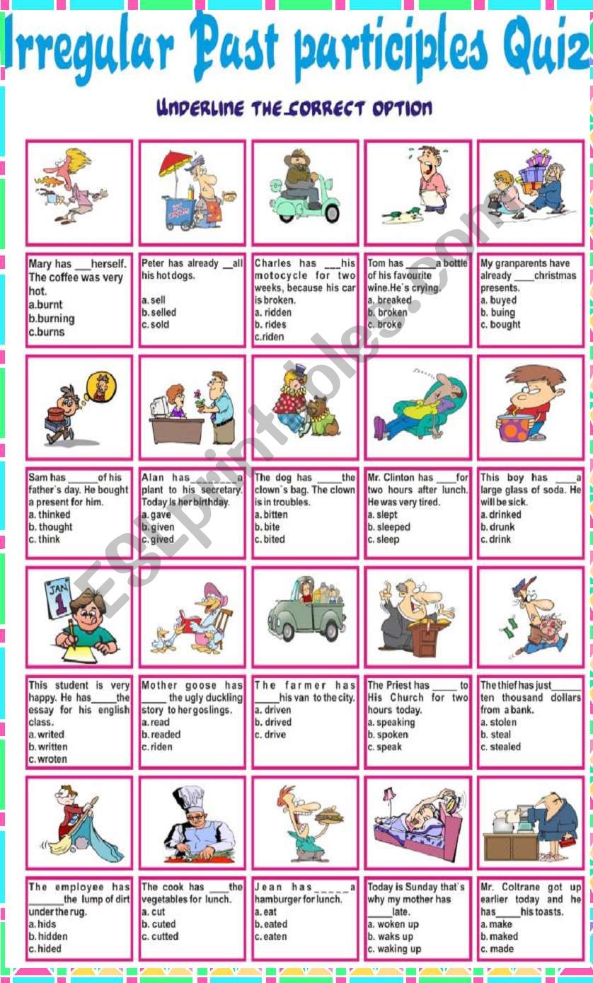 Irregular past participles quiz