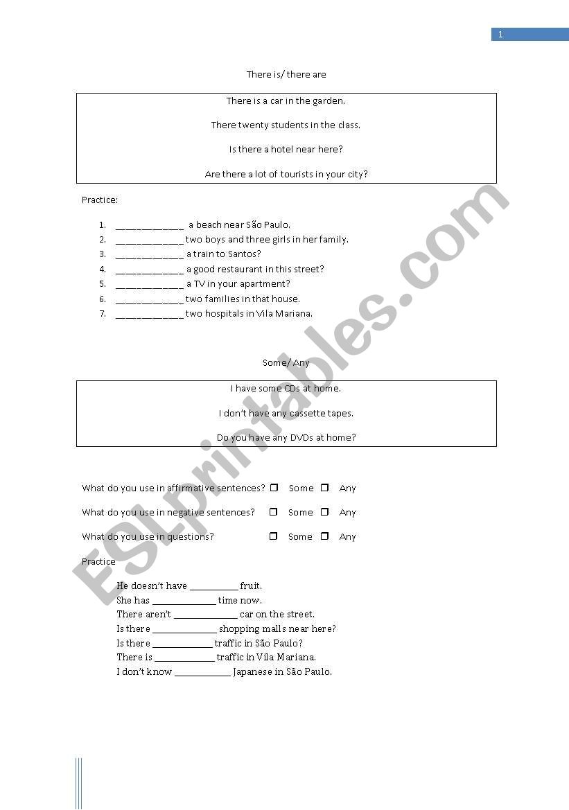 Review There to be + some / any