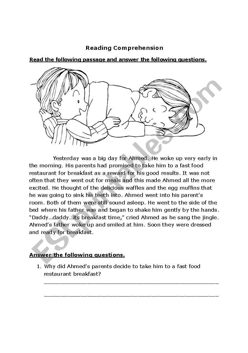 reading comprehension worksheet