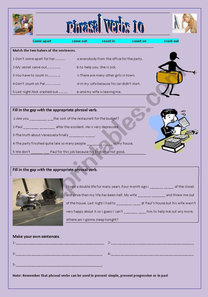 Phrasal verbs 10 worksheet