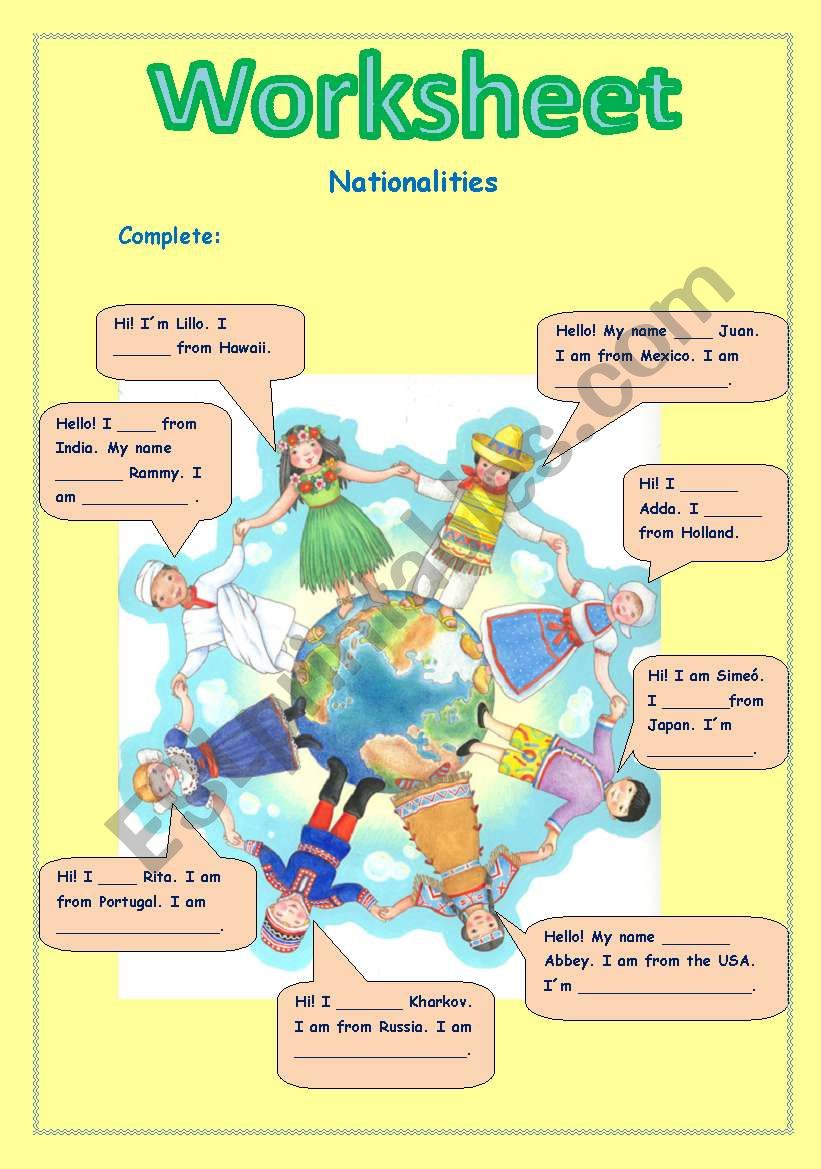 Nationalities worksheet