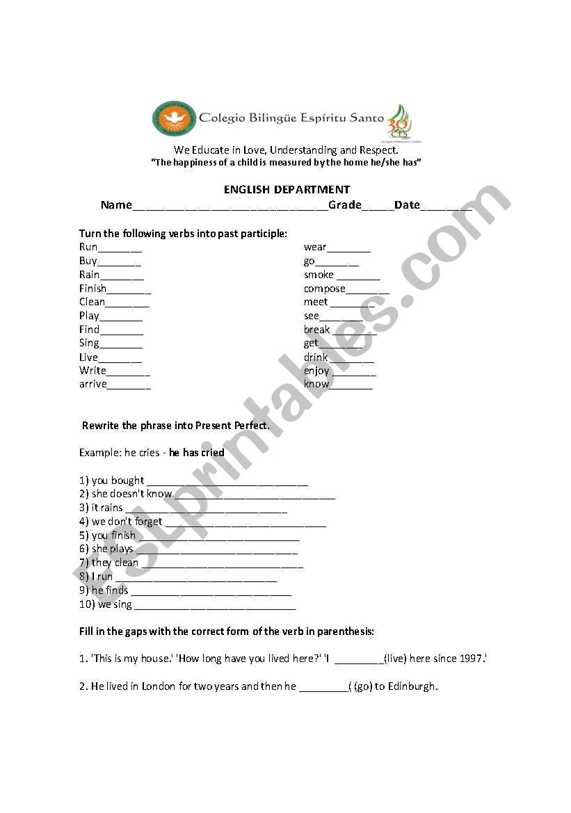 Present Perfect worksheet