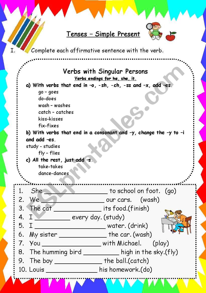the -s form rules worksheet