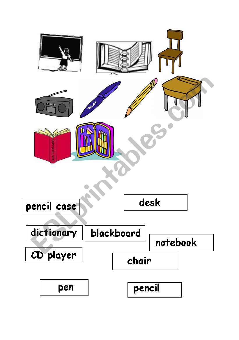 school objects worksheet