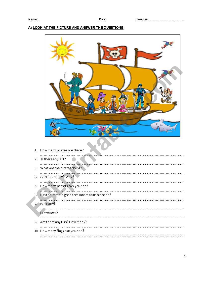 A Pirate story worksheet