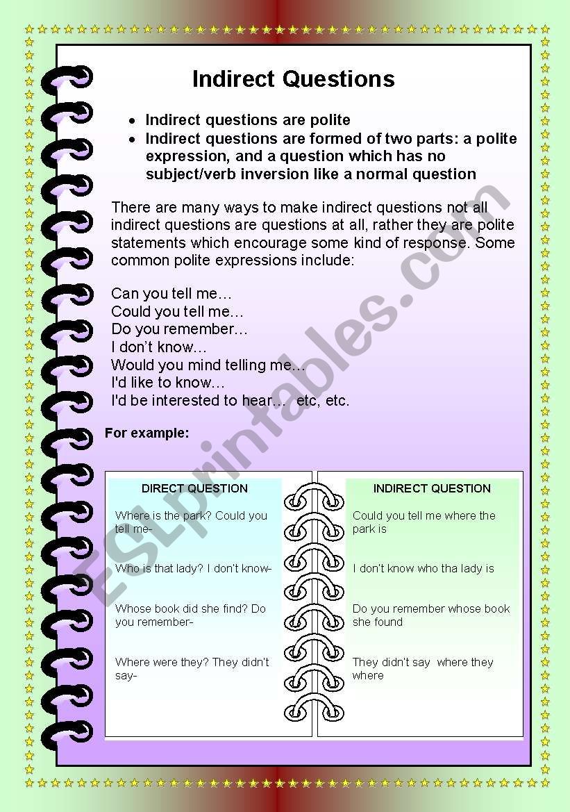 Indirect Questions worksheet