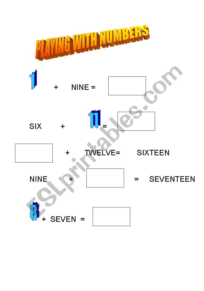 Playing with numbers worksheet