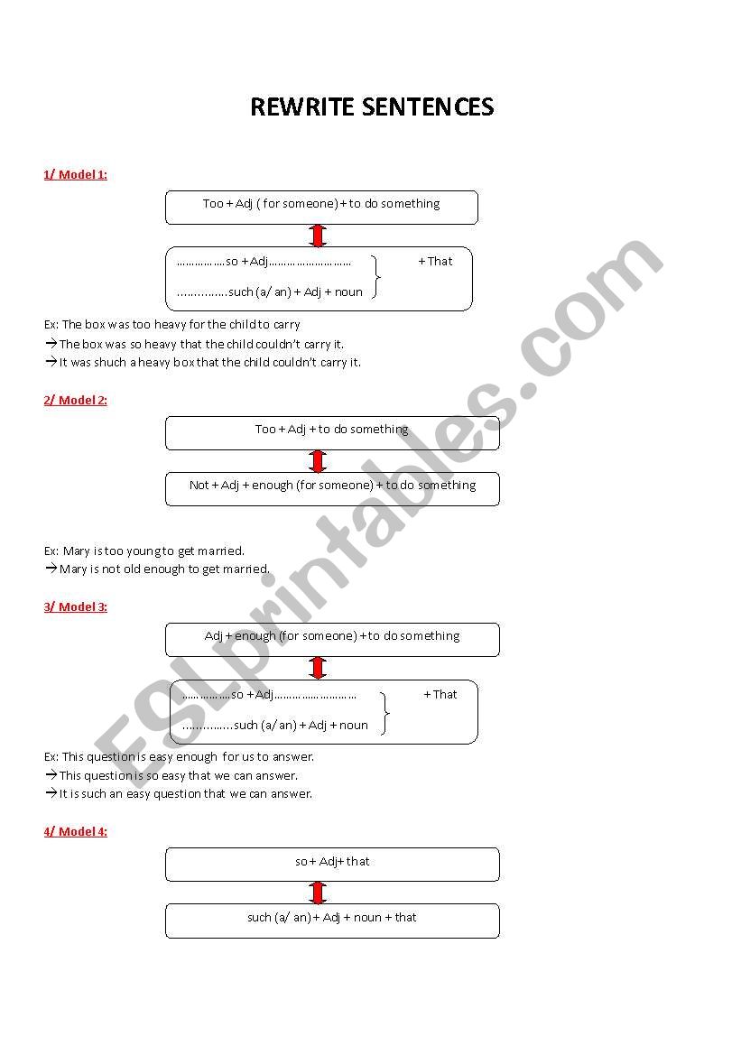 REWRITE SENTENCES worksheet