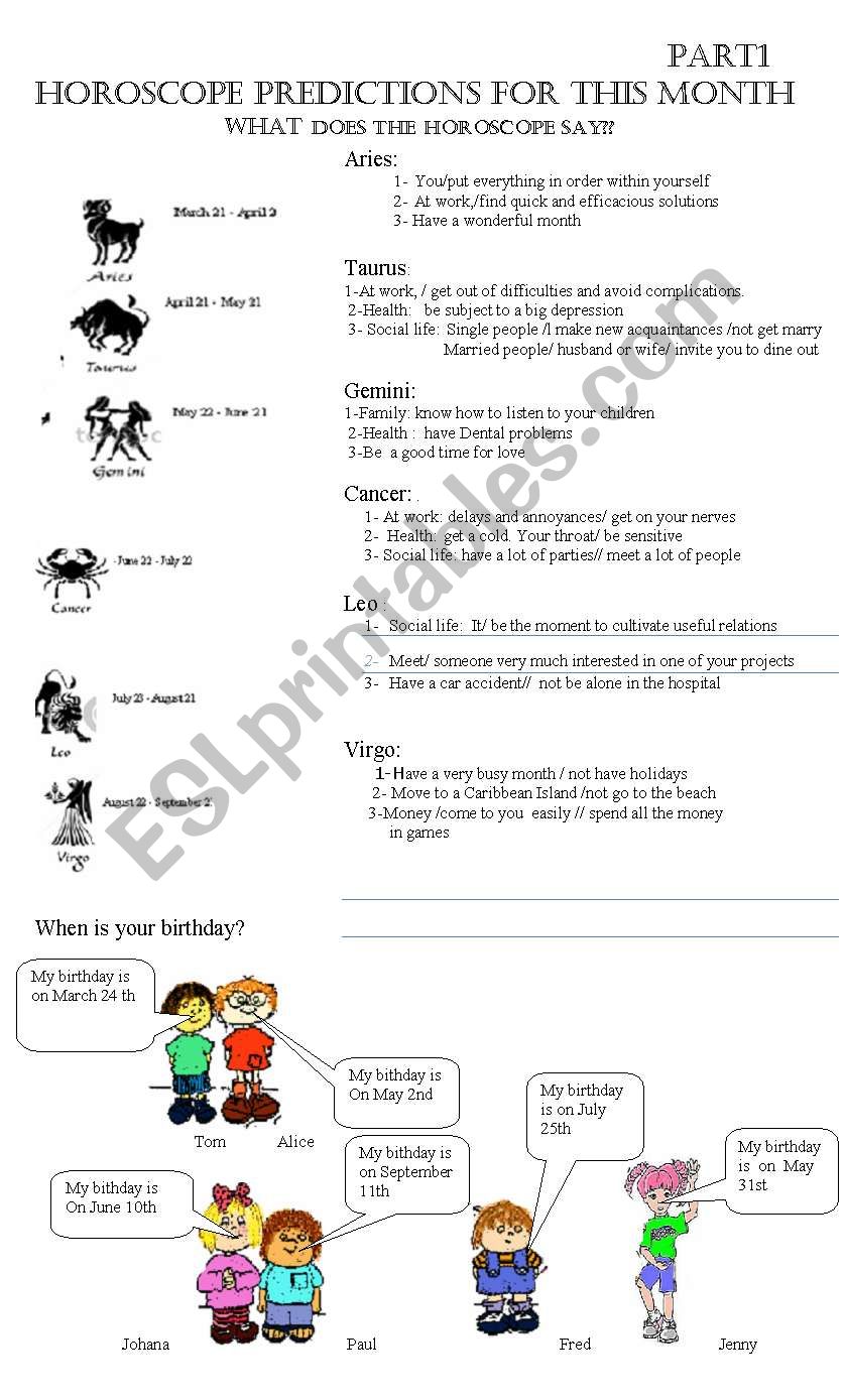 Horoscope predictions  worksheet