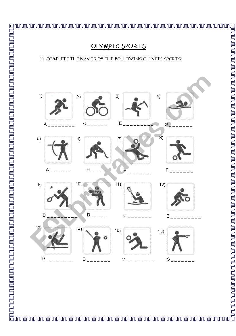 OLYMPIC SPORTS worksheet