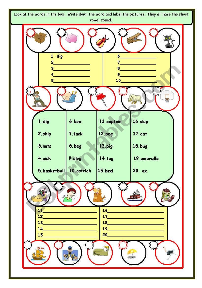 Short vowel sounds worksheet