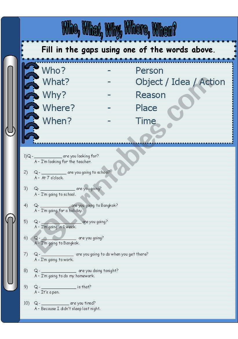 Wh Questions worksheet