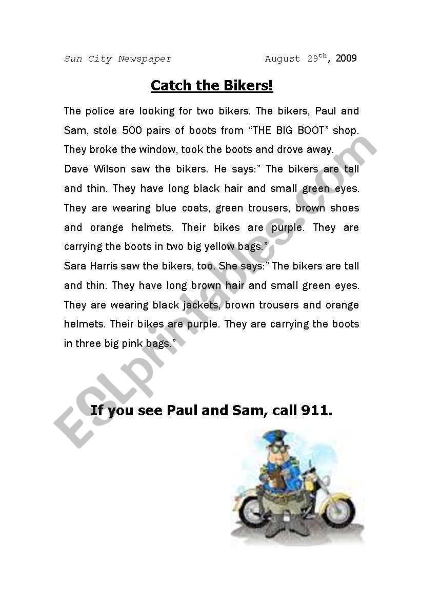 Catch the bikers! worksheet