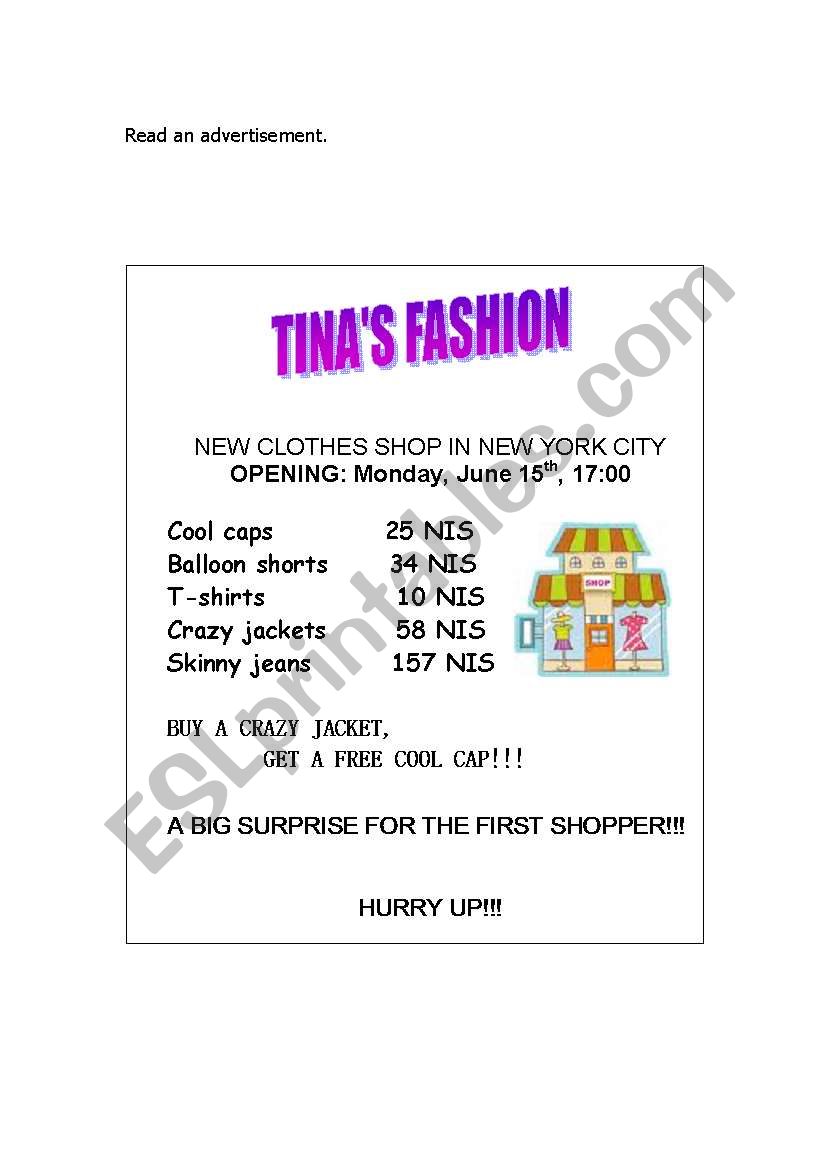 CLOTHING SHOP worksheet