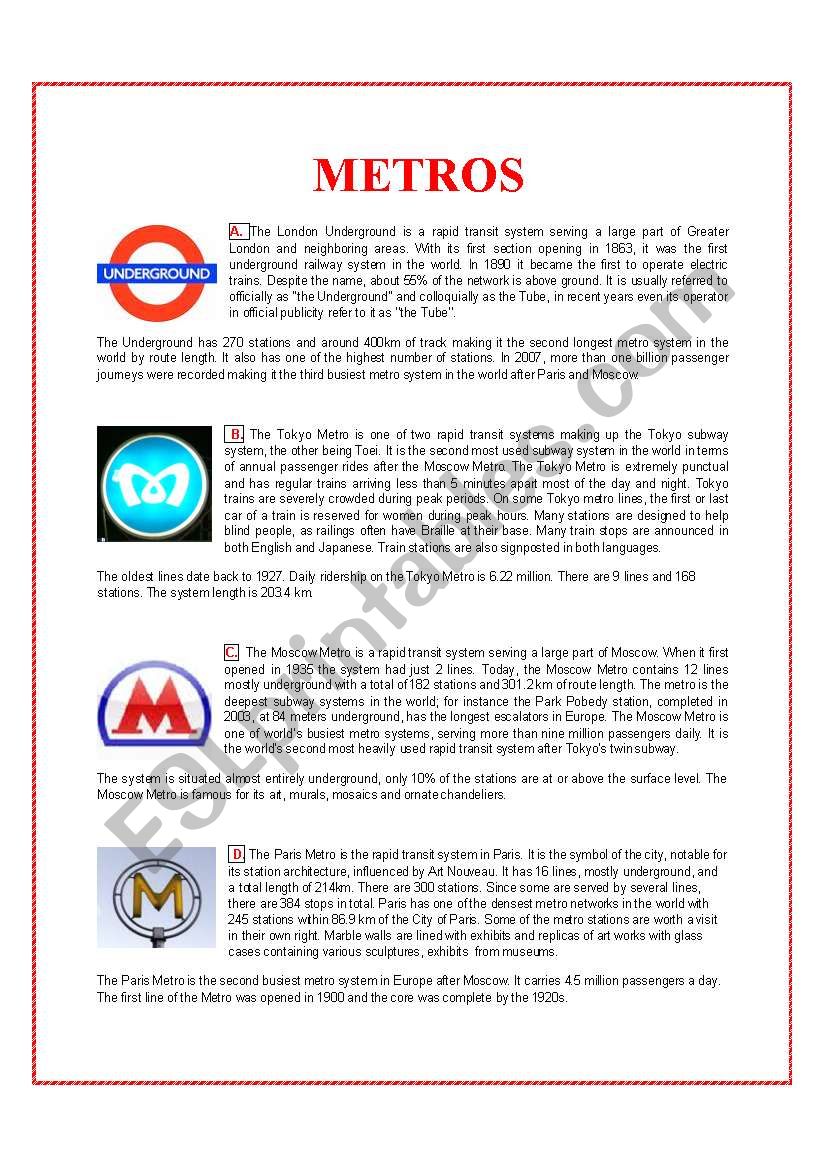 Metros worksheet