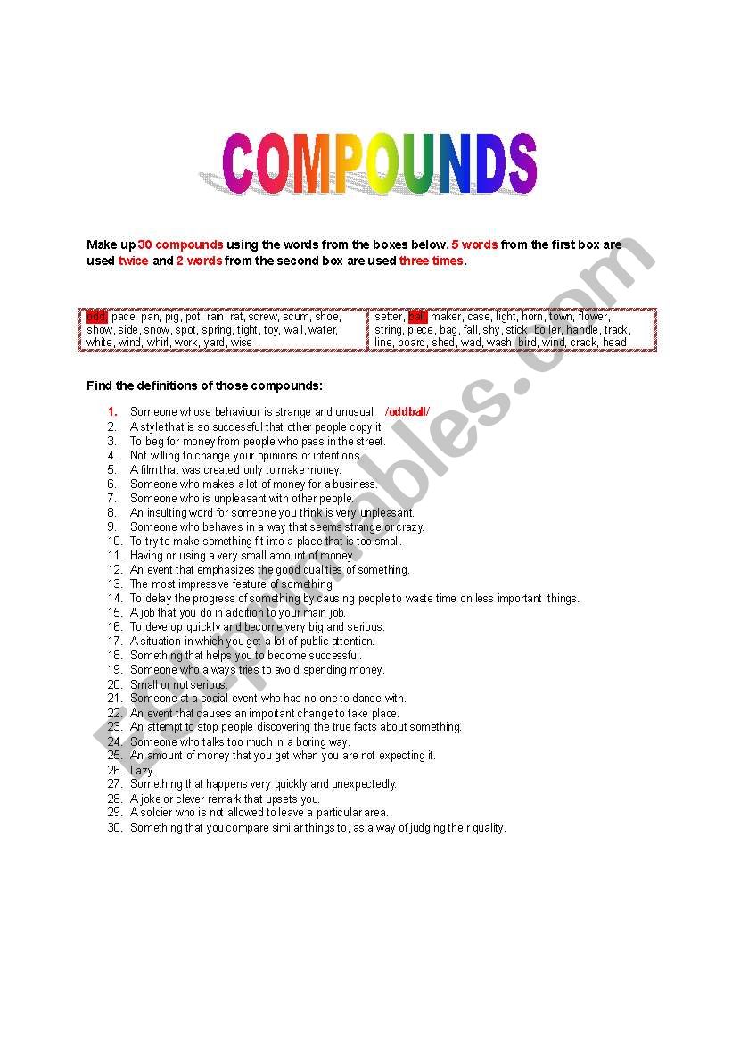 Compounds worksheet