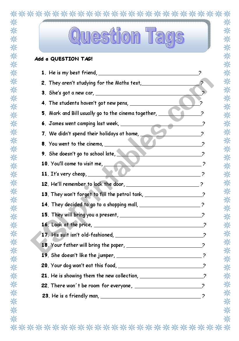 Question tags worksheet