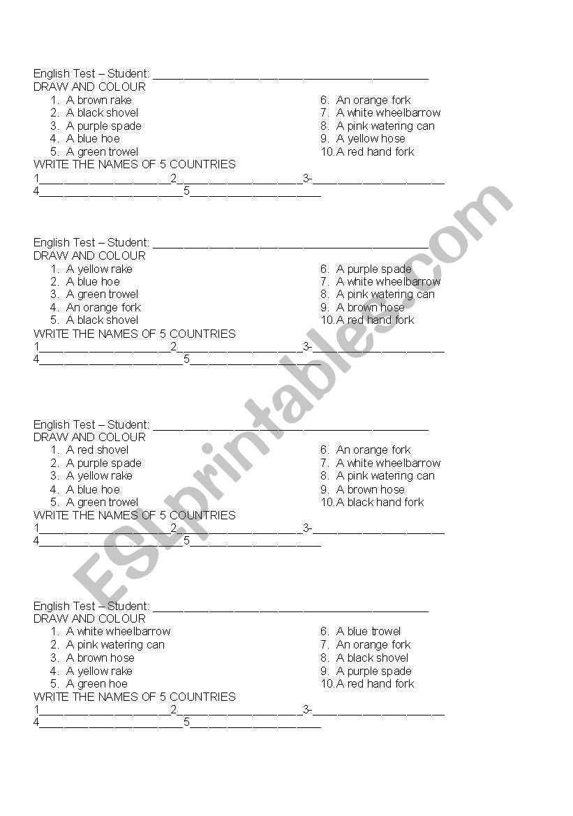 Farm tools worksheet