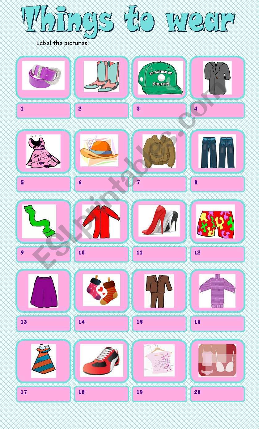 Things to wear worksheet