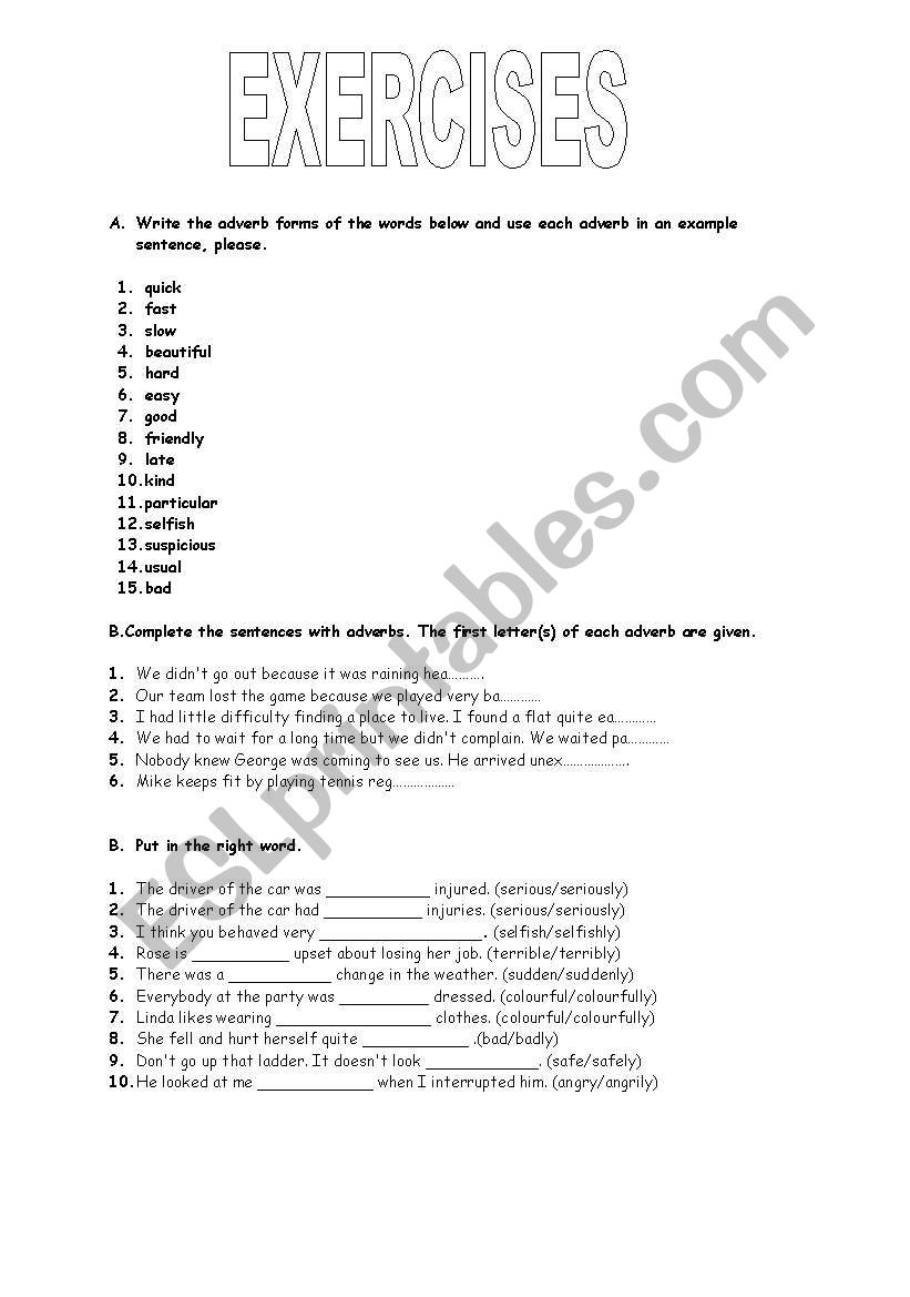 ADJECTIVE OR ADVERB worksheet