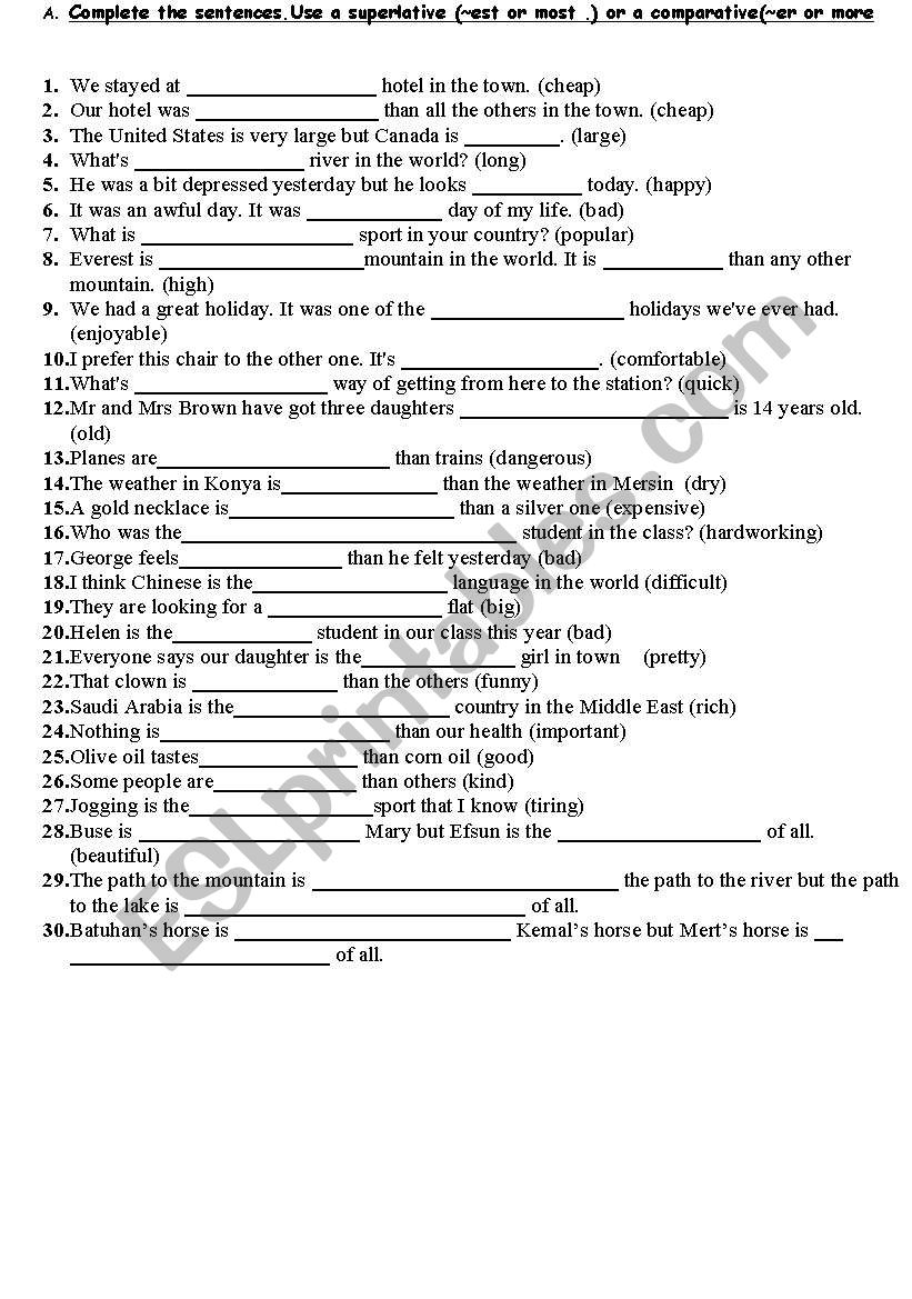 comparason worksheet