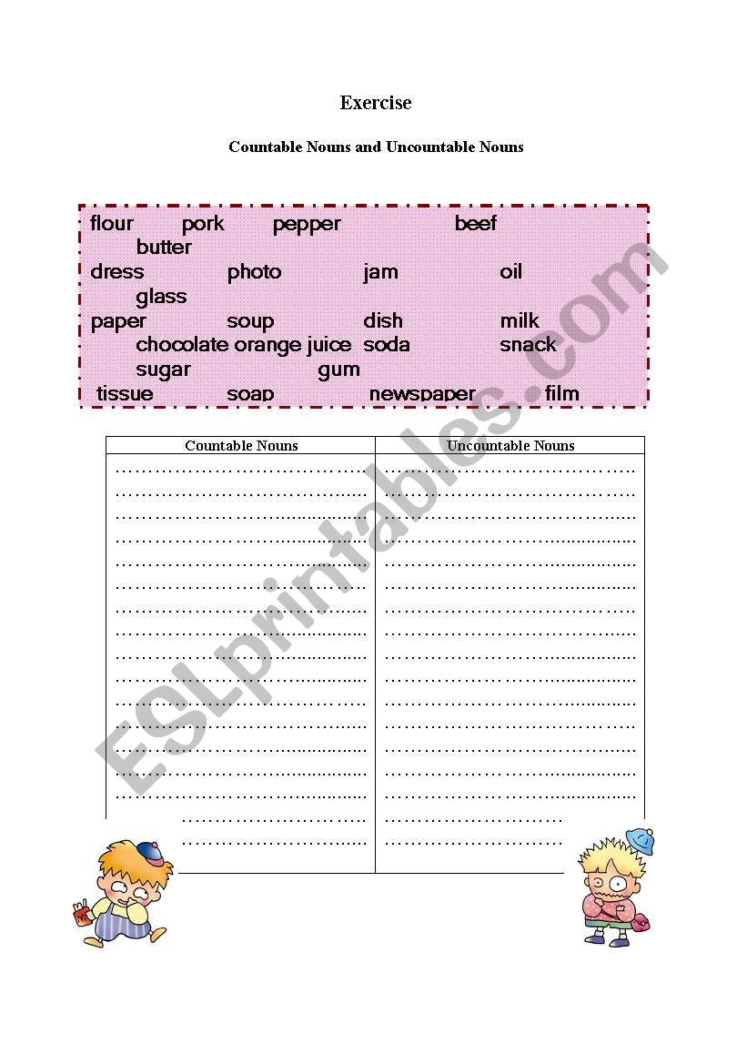 Countable or Uncount Nouns worksheet