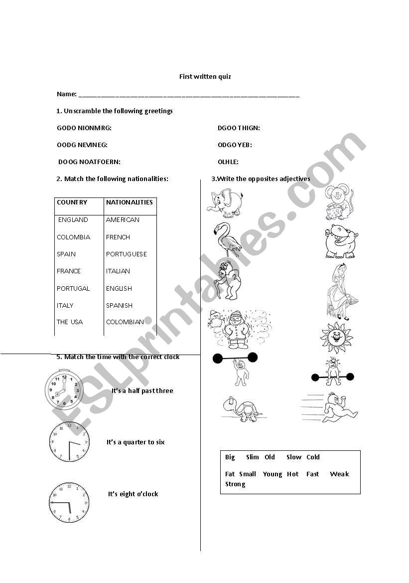 nationalities,greetings,the time,and adjectives