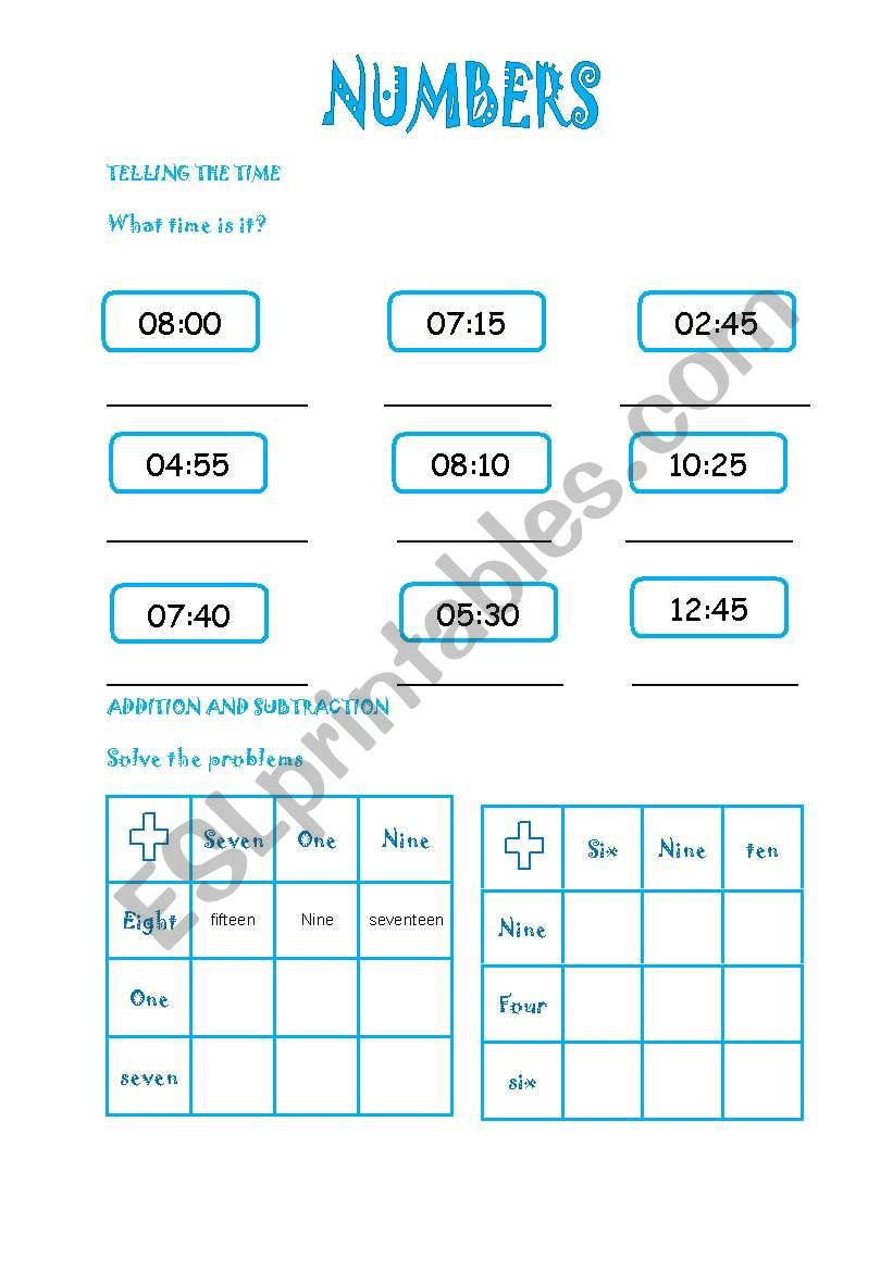 NUMBERS worksheet