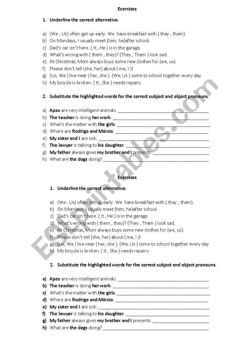 Objective pronouns worksheet