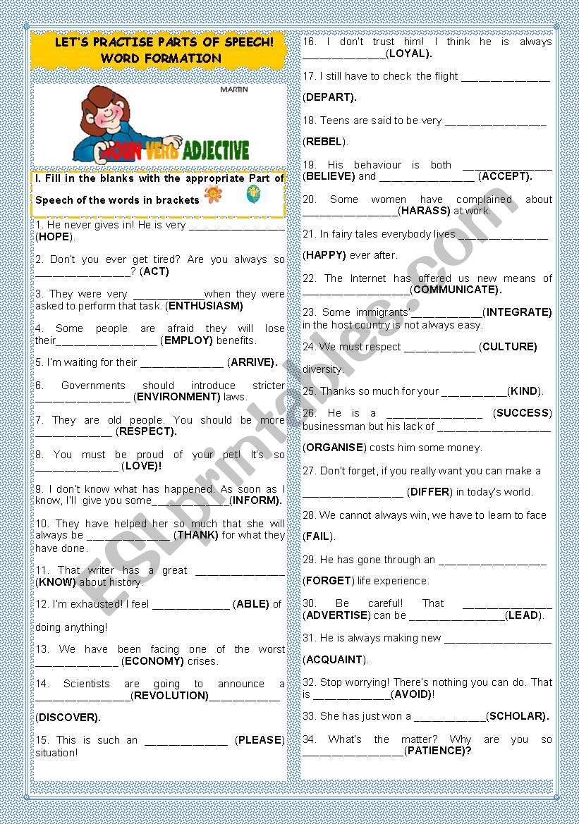 LETS PRACTISE PARTS OF SPEECH-WORD FORMATION