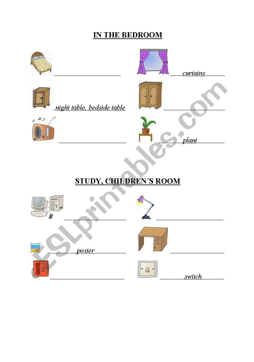 Bedroom, childrens room worksheet