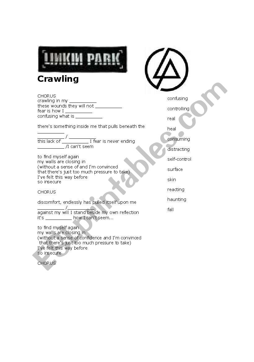 Linkin Park CrawlinÂ´ cloze worksheet