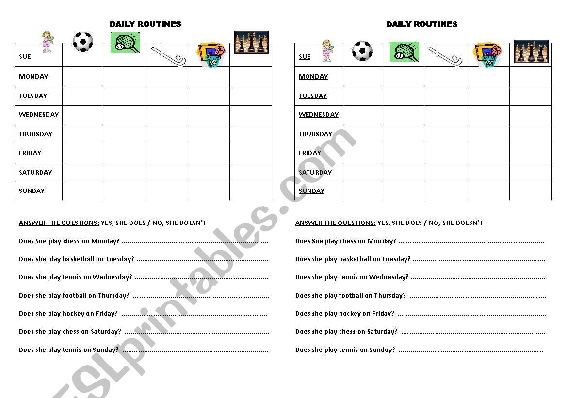 DAILY RROUTINES worksheet