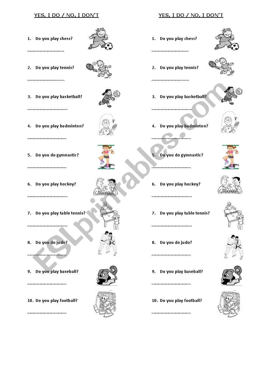 YES, I DO / NO, I DONÂ´T worksheet