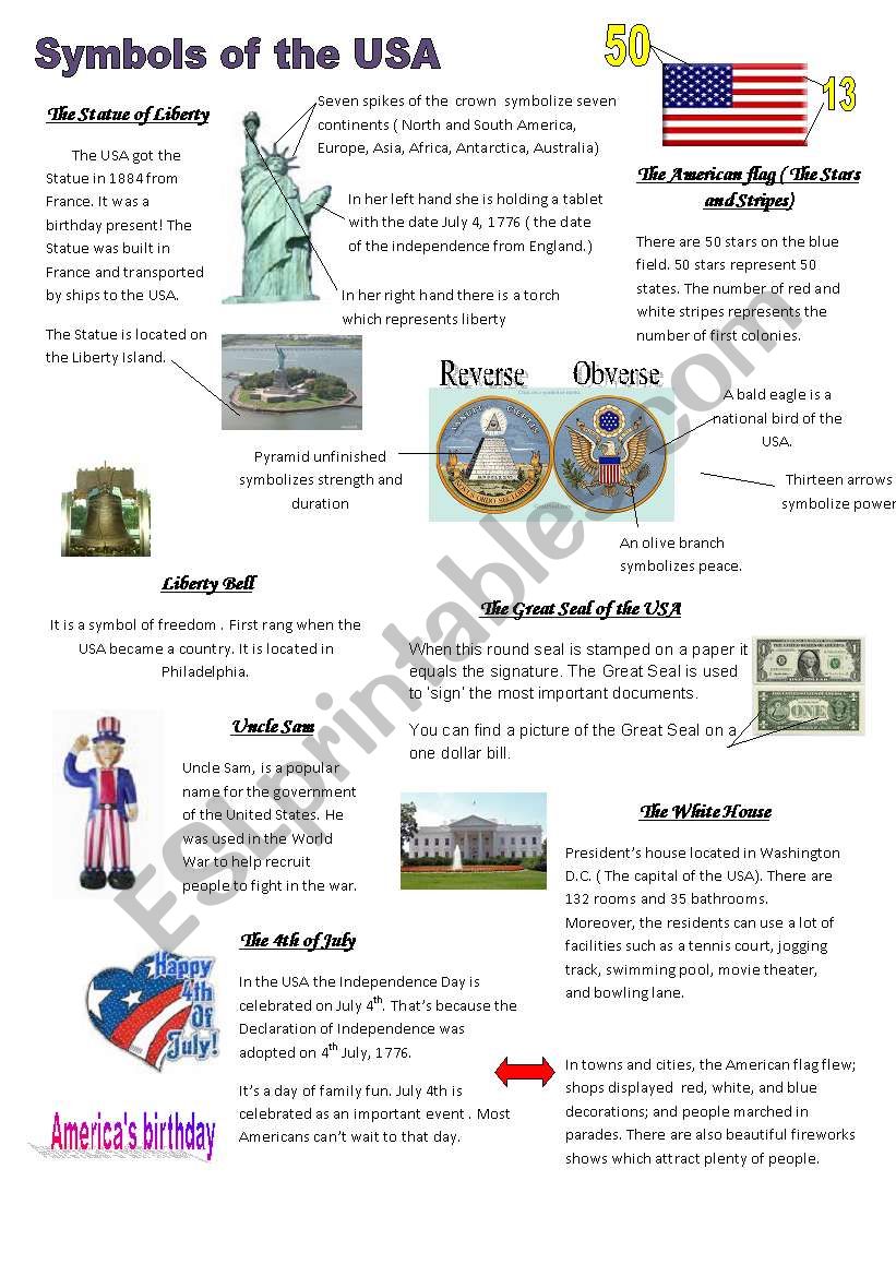 Symbols of the USA worksheet