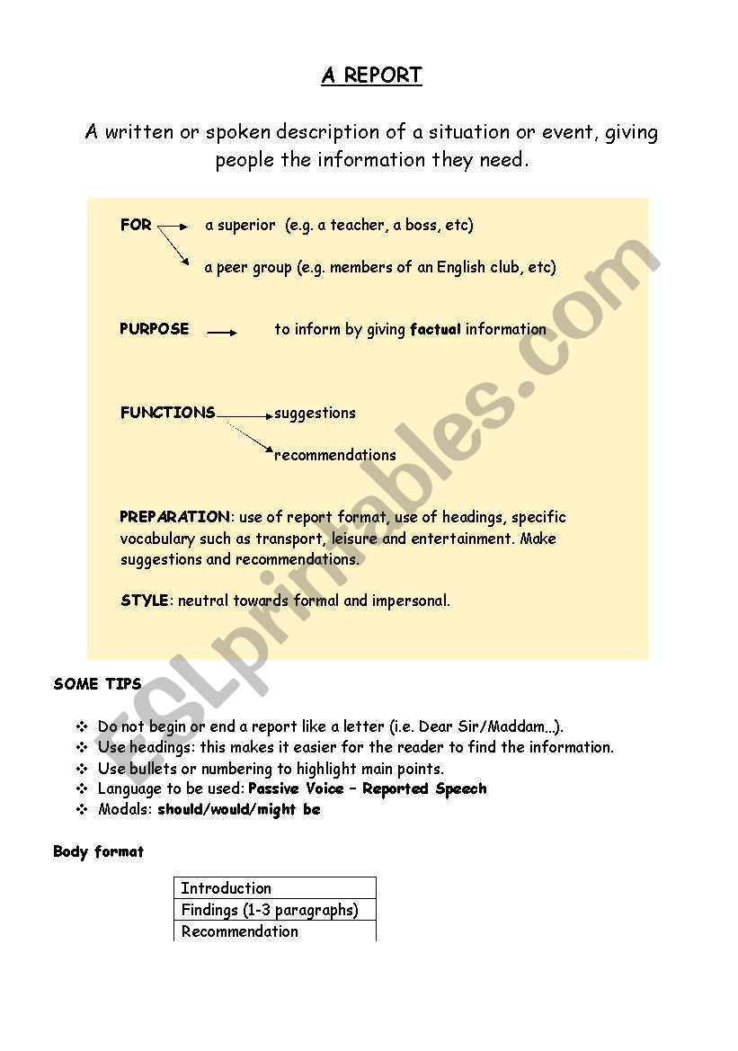 FCE-How to write a report worksheet