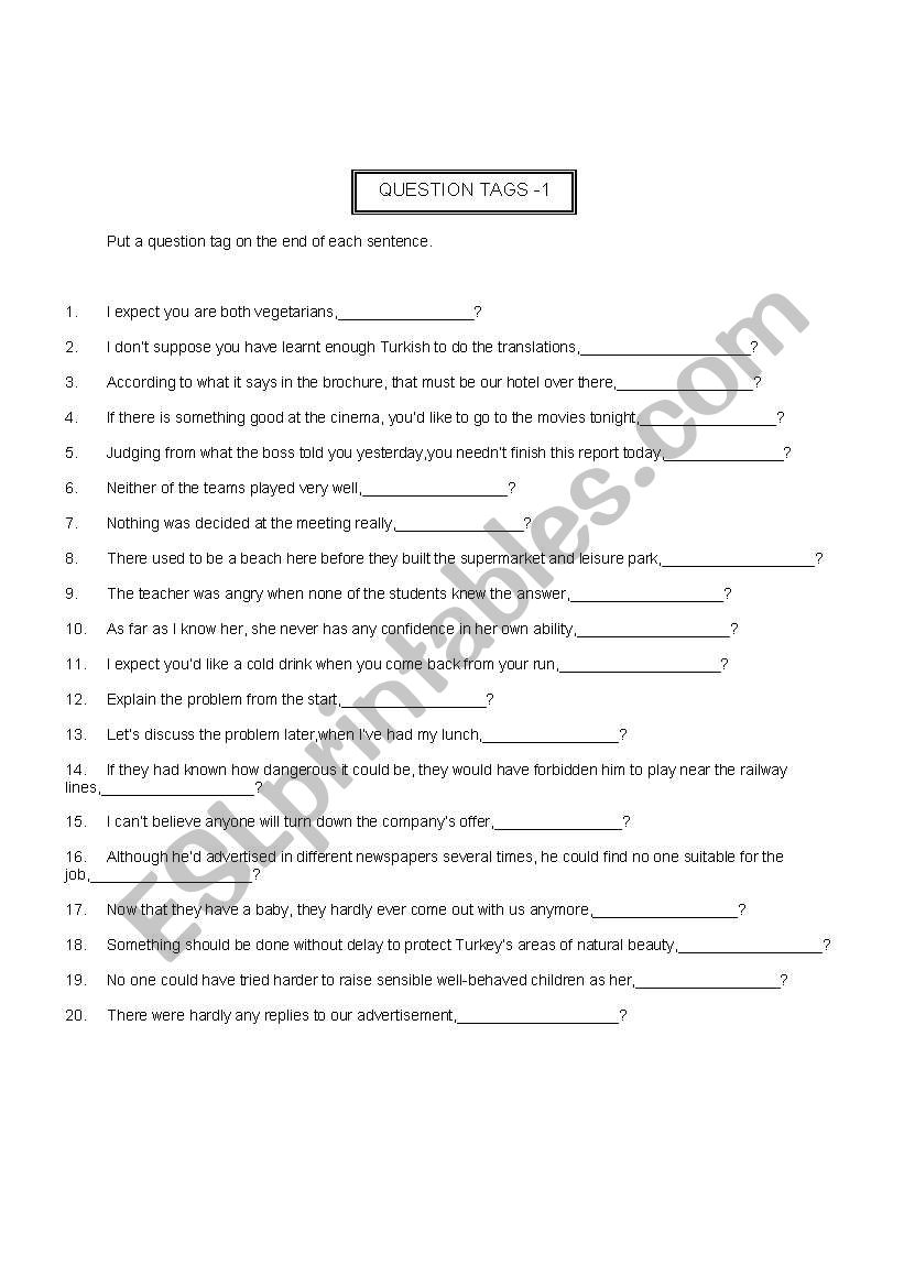 question tags worksheet