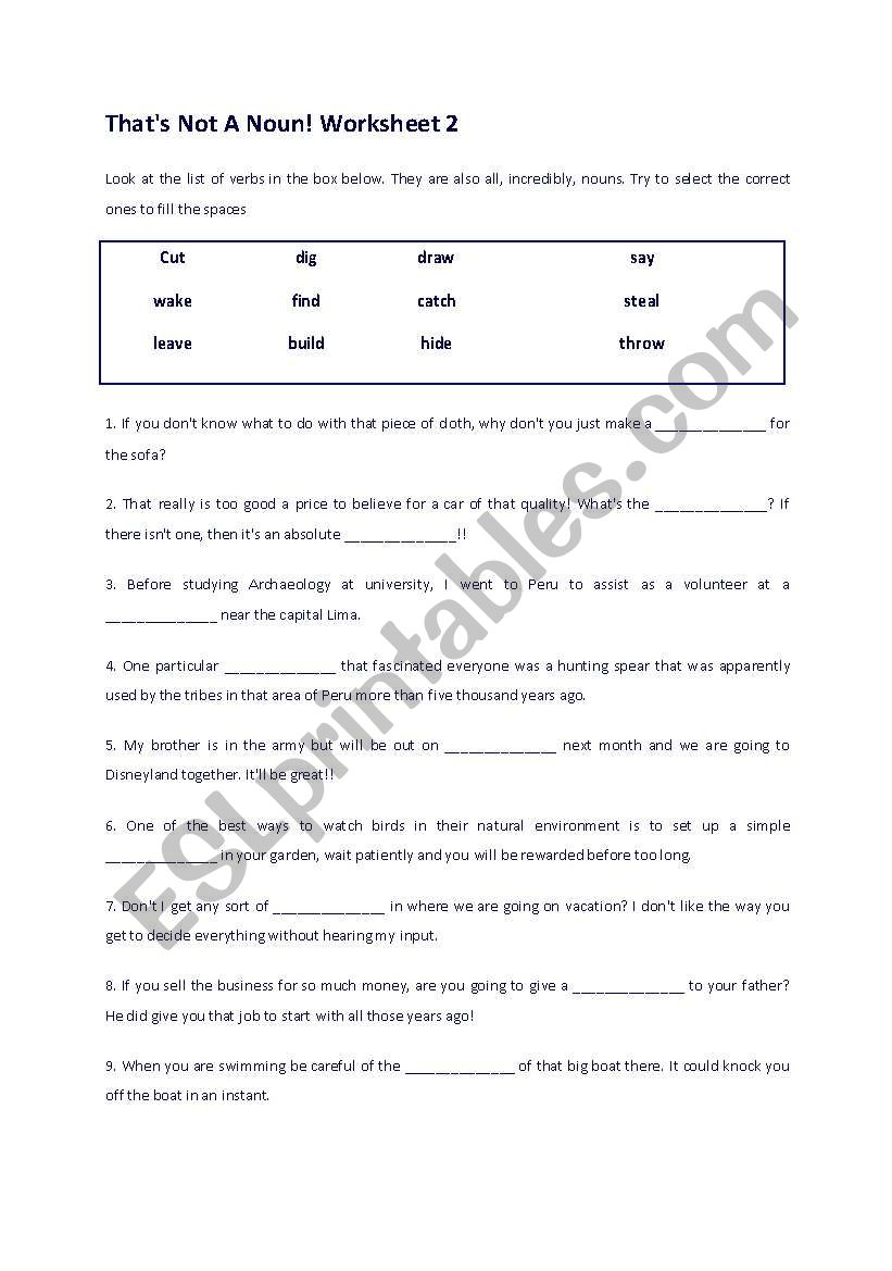 English worksheets THAT´S NOT A NOUN