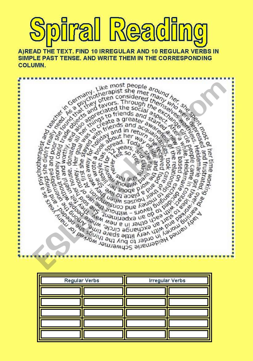 SPIRAL READING COMPREHENSION worksheet