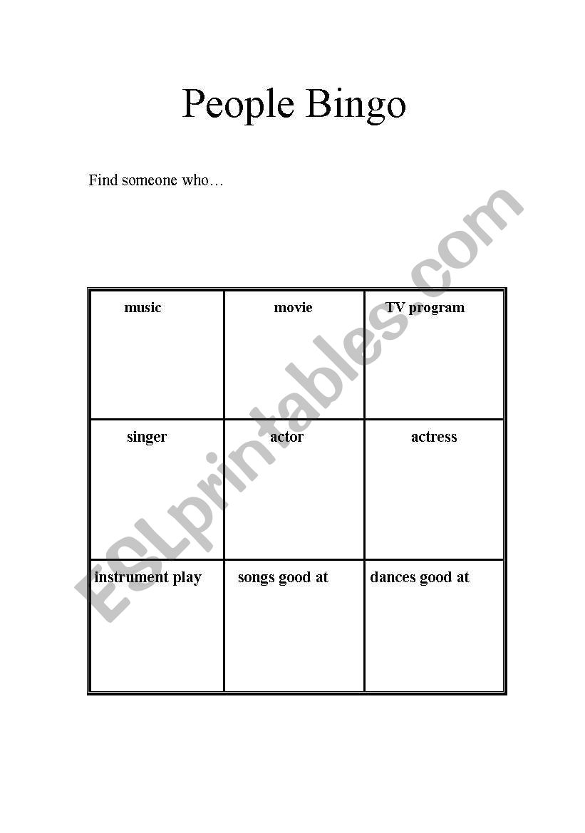 people bingo worksheet