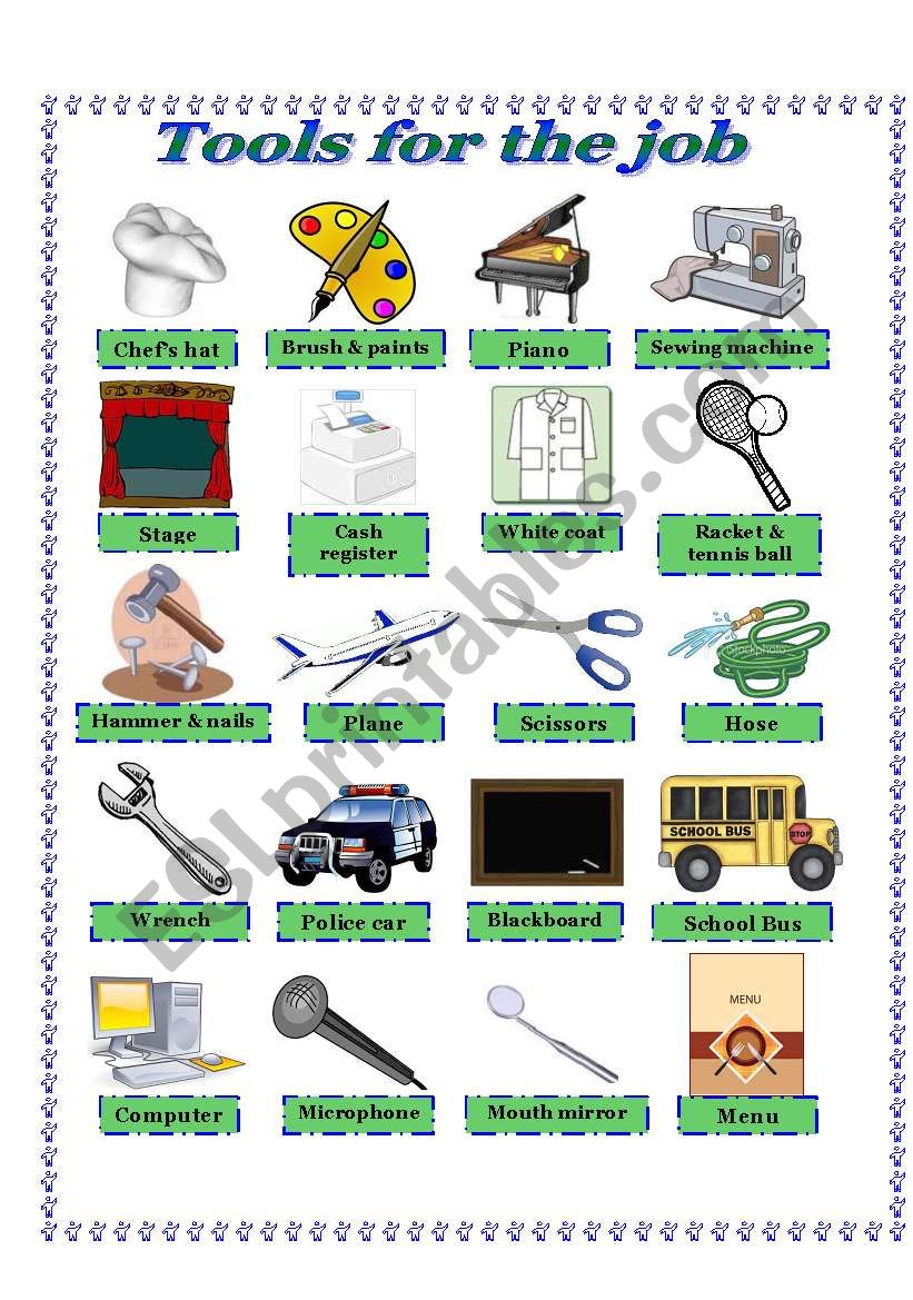 Tools for the Job -Picture Dictionary and activities