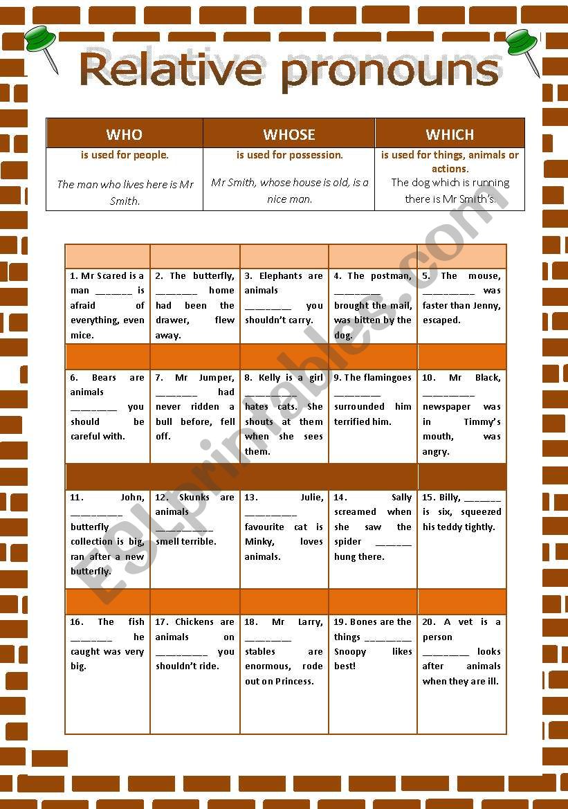 Relative pronouns - which, who, whose