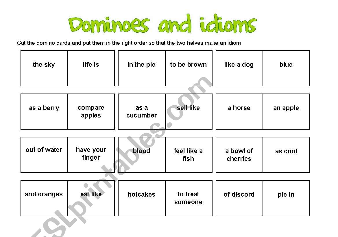 idiom dominoes worksheet